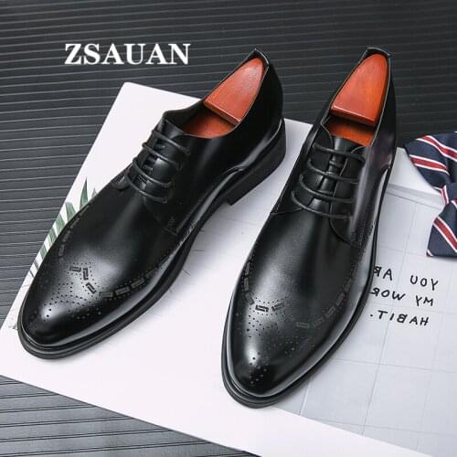 ZSAUAN Brogue Fashion Men Dress Shoes Office Men Suit Shoes Soft PU Leather Comfortable Derby Shoes