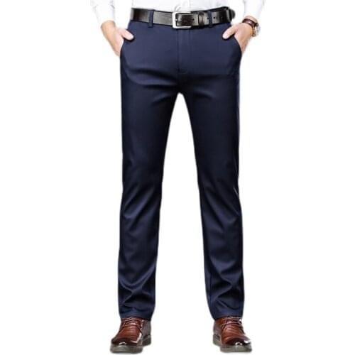 2021 Pure Color Men Business Casual Pants Size 29 30 31 32 33 36 38 40 42 Black Navy Mens Small Stretch Straight Work Trousers