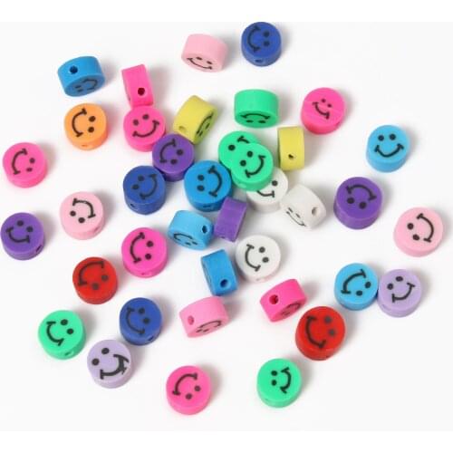 50pcs 10mm MIxed Color Smile Beads Polymer Clay Beads Mixed Polymer Clay Spacer Beads For Jewelry Making DIY Bracelet Necklace