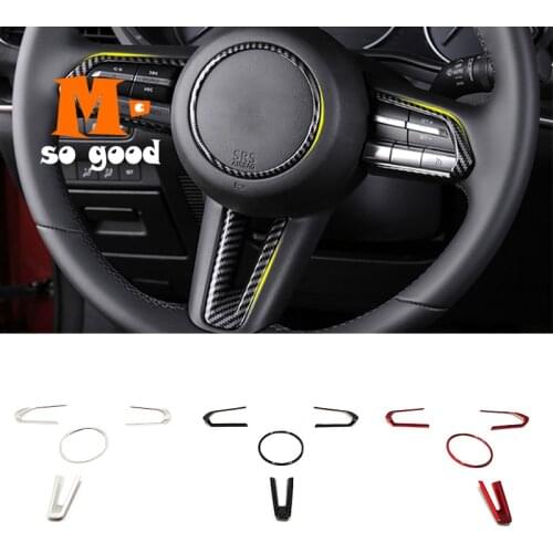 For Mazda 3 CX-30 2019 2020 accessories ABS Carbon fibre/Red/Matte Car Steering wheel Switch Button frame Cover Trim Car styling