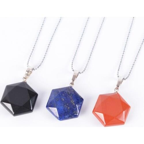 Faceted Hexagonal Natural Gem Stone Necklaces & Pendants Opal Lazuli Lapis Quartz Pink Tiger Eye Chakra Reiki Jewelry D874-D884