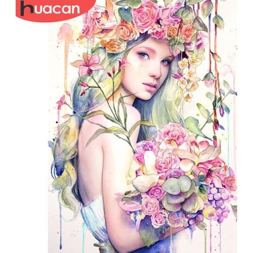 HUACAN Diamond Mosaic Portrait 5D DIY Diamond Painting Girl Picture Of Rhinestone Full Square Drill Diamond Embroidery Flower