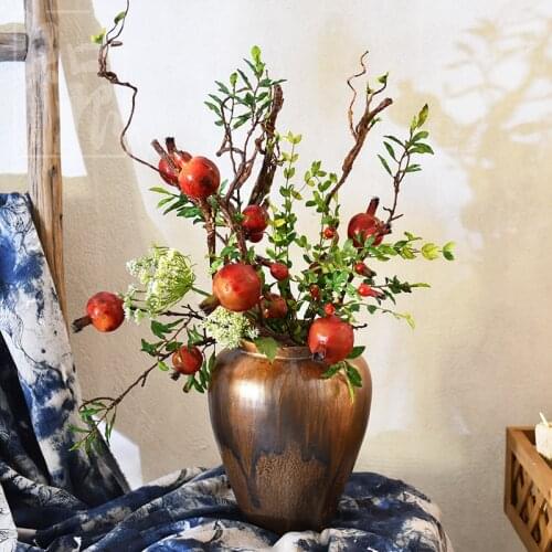 Simulation Red Pomegranate Fruit Long Branch Home Soft Decoration Berry Living Room Flower Arrangement Window Desktop Floor