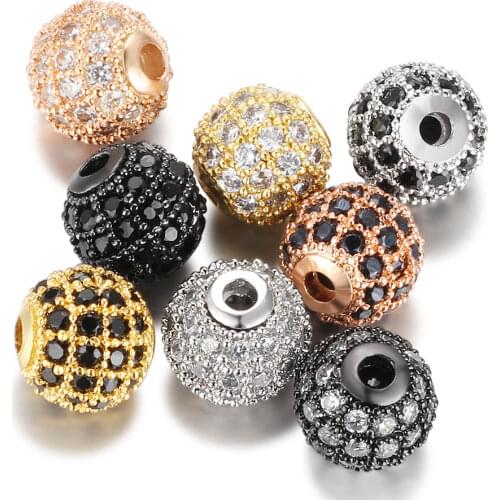 3pcs/lot diy disc round spacer beads wholesale 5-14mm macro pave cubic zirconia cz ball bead for men jewelry bracelet making