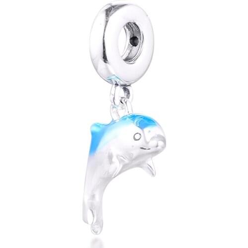 New Shimmering Dolphin Dangle Charm Fits Pandora Bracelets on Hand For Jewelry Making Silver 925 Original Bead Women Gift