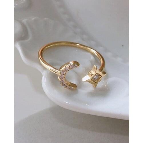 MLKENLY Fashion Jewelry 925 Sterling Silver Open Ring Minimalist versatile Japanese Korean micro-encrusted stars and moon rings