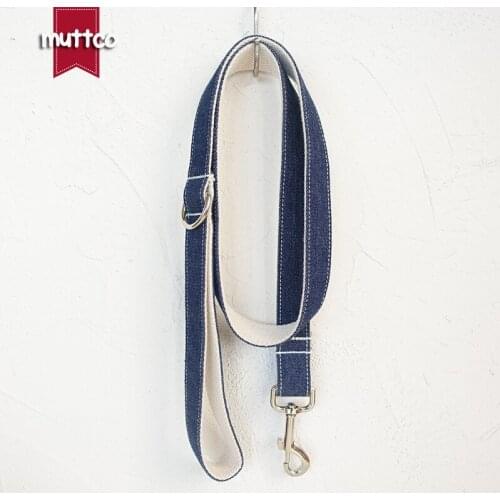 MUTTCO retailing self-design handmade adjustable leashes THE WHIE JEAN mazarine and white dog collars and leashes 5 sizes UDL036