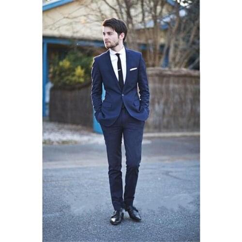 2020 Gentleman mens Blazer Leisure Male Suit Custom Made Peaked Lapel Navy Groomsman Tuxedo men Wedding Suits (jackets+Pants)