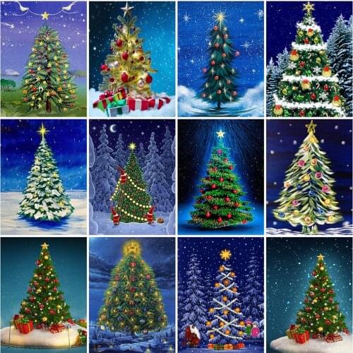 5D DIY Diamond Embroidery Christmas Tree Cross Stitch Kit Full Square Diamond Painting Landscape Christmas Decorations for Home