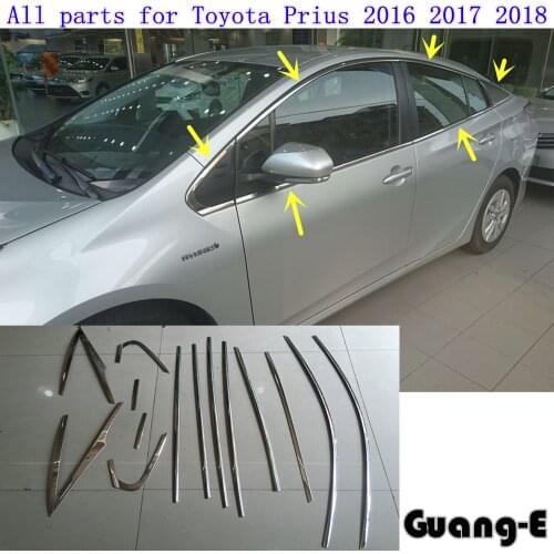 Car Body Stick Stainless Steel Glass Window Garnish Pillar Middle Column Strip Trim Panel Hoods For Toyota Prius 2016 2017 2018