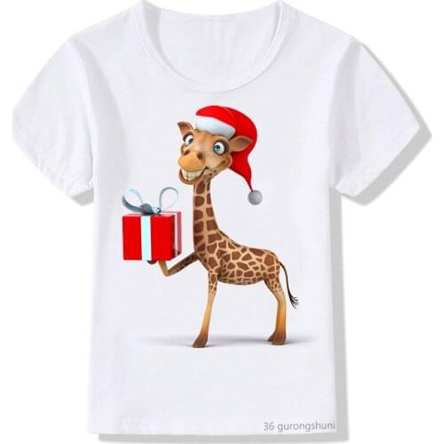 New arrival 2021 girls t-shirt cute giraffe animal cartoon print kids tshirt summer fashion boys t shirt white kids tshirt tops