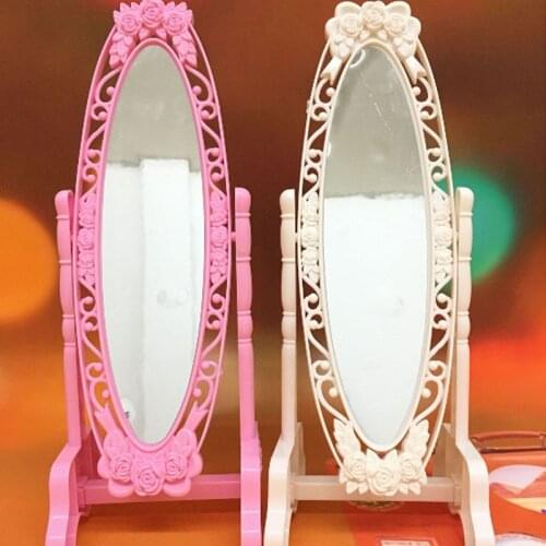 New Rose Flower Floor Mirror Mini Mirror Full Body Mirror Floor Mirror Fit 11.8 Inch Barbies Doll House Accessories Furniture