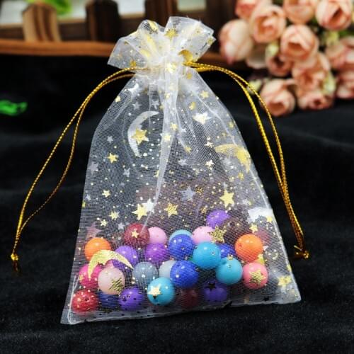 Wholesale 100pcs/lot Moon Star Organza Bags 11x16cm Small Christmas Drawstring Gift Bag
