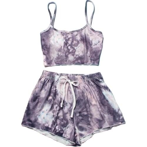 Tie dyed print pajamas Set Summer Sexy Sleepwear Pyjamas Women Plus Size 2 Piece Home Suit Loungewear Lingerie