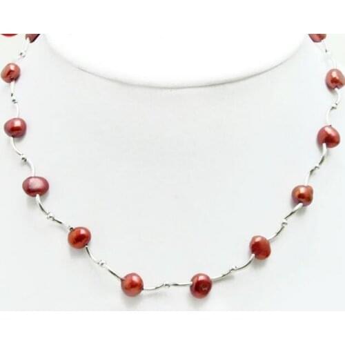 Floating 8-9mm Red Natural Baroque Pearl Necklace for Women Jewelry 17