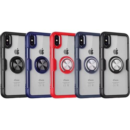 100PCS TPU PC Transparent Cases Cover Finger Ring for iPhone X XS XR Max 6 7 8 Plus Case for Samsung S9 Plus Note 9 By Free DHL