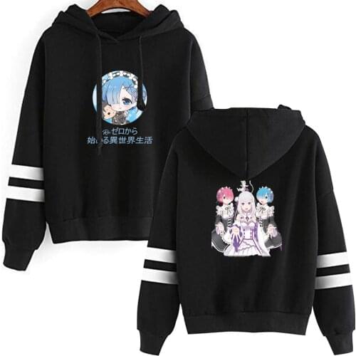 Re Zero Rem Hoodies New Twin maid Ram Pocket Hooded Japanese Anime Girl Hoodie Men Women Coat Print Harajuku Pullover Sweatshirt
