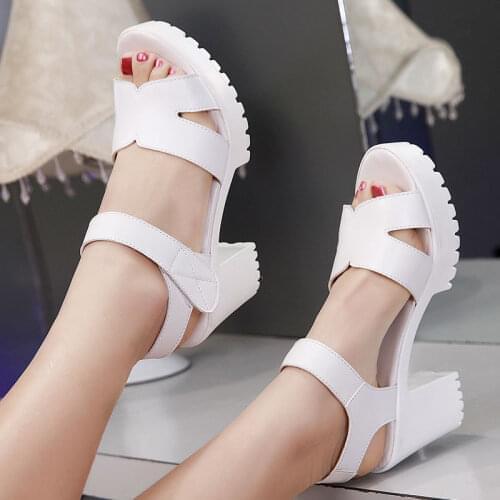 Velcro High-heeled Sandals Women Summer Thick-heeled Thick Bottom 2020 New All-match Word with Waterproof Platform Mother Shoes