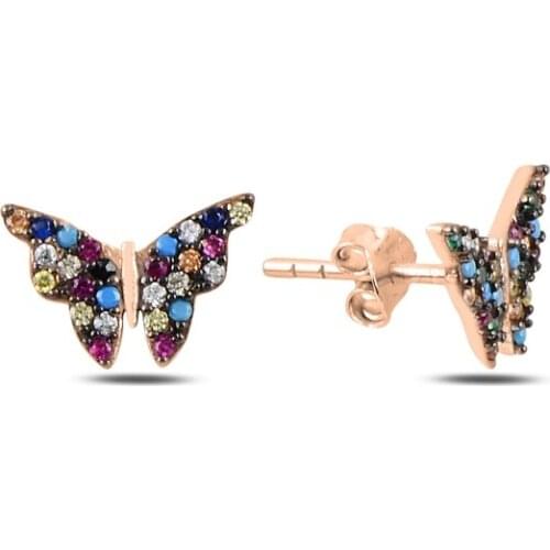Silver 925 Sterling Butterfly Mixed Zircon Stone Earrings