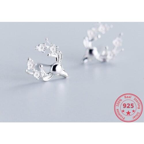 New Listing 925 Sterling Silver Jewelry Christmas Deer Female Stud Earrings Fashion Christmas Party Present For Girl