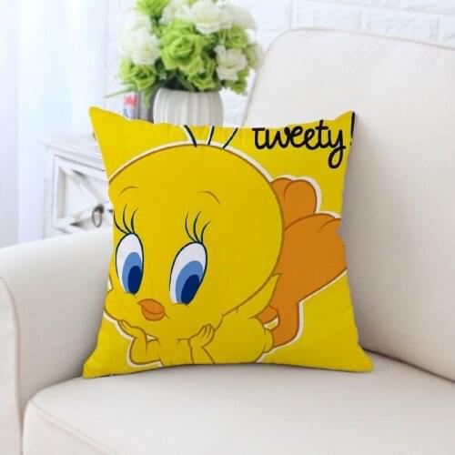 Tweety bird Printed silk Pillowcases Square Zippered Home Decorative Pillow Cover Wedding Custom Gift For Two Sides