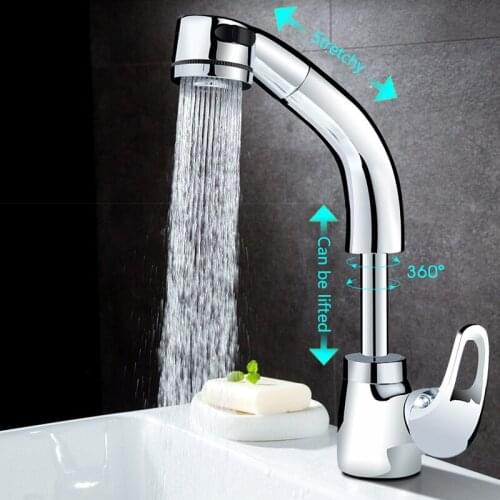 Bathroom Basin Faucet Pull Out Sink Mixer Faucet Hot and Cold Water Mixer Crane Lift Up and Down Faucet 360 Degree Water Tap