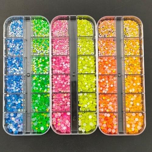 1440pcs Mix Size Neon AB Nails Rhinestones Luminous Fluorescent Flatback Diamond Non Hotfix Glass Rhinestone For Diy Decorations