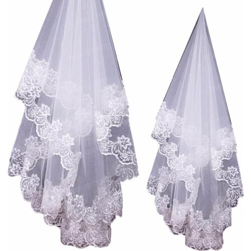 1.5m Lace Edge Jewelry Party Bridal Veils Wedding Tulle Wedding Veil 1 Layer Romantic