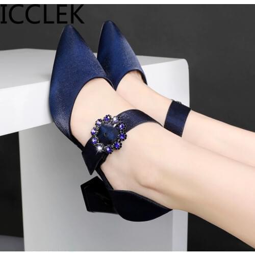 Crystal Square Heel Woman Mules New Slingback Mary Janes Shoes Luxury Brand Rhinestone Shoes Women Pumps A088