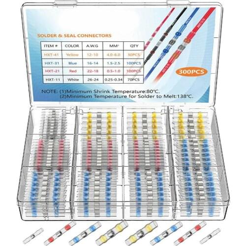 Waterproof Heat Shrink Butt Terminals Solder Seal Sleeve Wire Connector Crimp Connector Assortment Electrical Terminals Kit