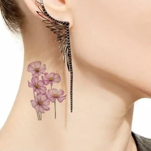 Pink Plant Flowers Waterproof Temporary Tattoo Sticker Beautiful Small Size Body Art Fake Tattoos Flash Tatoos neck chest Women