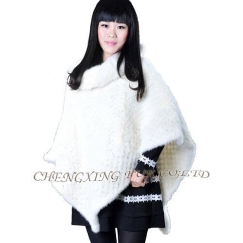 CX-B-M-33D New Genuine Knit Mink Fur Poncho Shawl for Fashion Women
