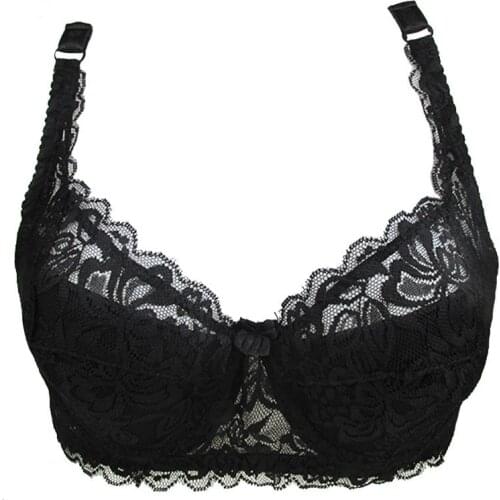 Big Size Gather Push Up Bra Sexy Embroidery Lace Bra Intimate Deep U Brassiere Underwire Bralette For Women Underwear Lingerie