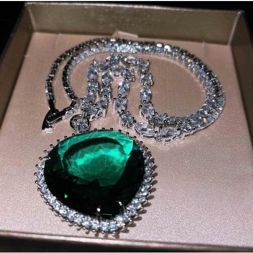 30x30mm Pendant Fashion Exaggerated Ocean Heart Necklace Solid 925 Silver AAAAA CZ Wedding Engagement Long Necklace for Women