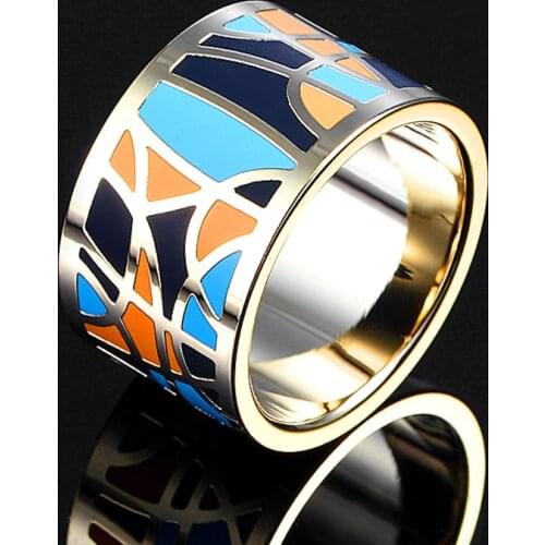 Blucome Fashion Women Enamel Rings Stainless Steel Anel Ouro Brand Dubai Finger Ring Anel Aneis Woman Wedding Rings Jewelry