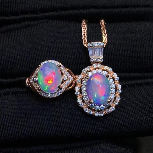 Natural Australian Opal Ring Necklace, ladies attend the wedding party. Variable colour 925 Sterling Silver