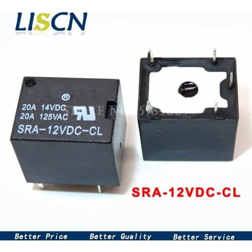 10PCS 12V 20A DC Power Relay SRA-12VDC-CL 5Pin PCB Type Black Automobile relay SRA-12VDC-CL