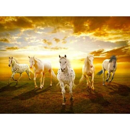 100% Full 5D diy Daimond Painting Cross-stitch Five Horses 3D Diamond Painting Full Round Rhinestones Paintings Embroidery Gifts