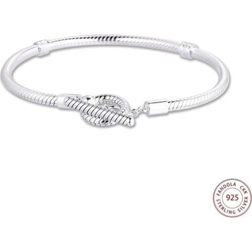 2020 New 925 Sterling Silver Jewelry Moments T-Bar Snake Chain Bracelets for Women Bracelet Charm argent 925 Bijoux femme