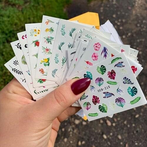 40Designs/Set Watercolor Nail Sticker Mixed Ink Flower Floral/Leaves Nail Art Water Transfer Decals Manicure Tattoos Sliders