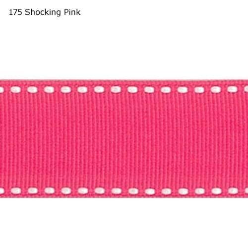 3/8" inch (9mm) White stitch Shocking Pink ribbon