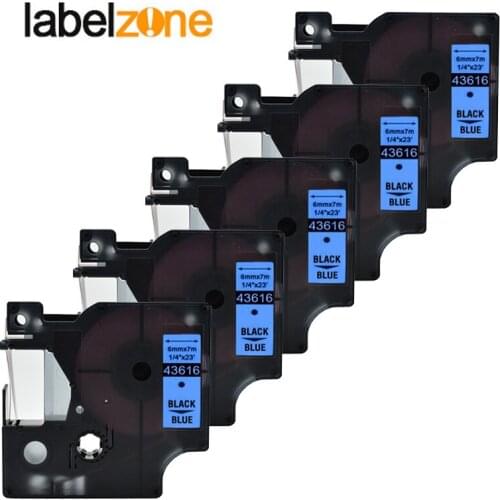 5Pack 43616 6mm*7m black on blue compatible Dymo D1 6mm label printers D1 43616 for dymo label manager LM160 LM280 label maker