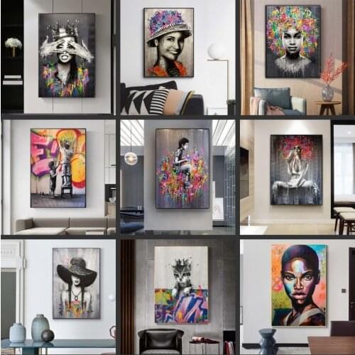 Banksy Art Woman Portrait Poster Canvas Painting Figure Wall Art Graffiti Abstract Pop Posters and Prints for Home Decor
