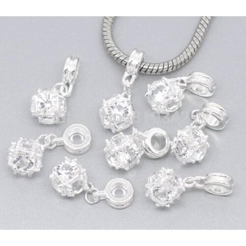 Free Shipping 50pcs Silver Plated April Birthstone Charm Dangle Beads Fits European Charm Bracelets 26x10mm