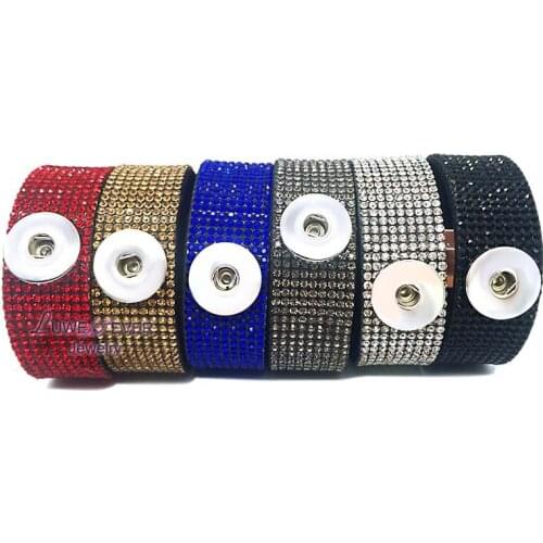 Crystal Magnent 079 Rhinestones Leather Bangle 18mm Snap Button Jewelry Charm Bracelet For Women Teenagers Gift