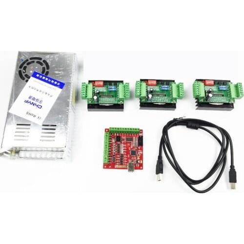 CNC mach3 USB 3 Axis Kit, 3pcs TB6560 driver+ mach3 USB stepper motor controller board+power supply