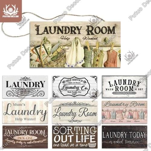 Putuo Decor Laundry Wooden Signs Wooden Wall Plaque Decorative Plaque for Laundry Room Hanging Sign Door Decoration Home Decor