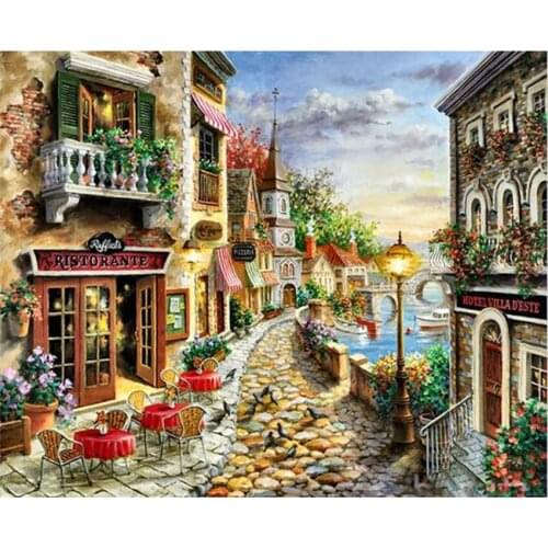 DIY Digital Painting By Numbers Package The Coastal districts oil painting mural Kits Coloring Wall Art Picture Gift frameless