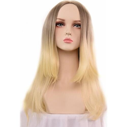 Long Wavy Ombre Layering Synthetic Front Wig For Black Women Wig Heat Resistant Fiber