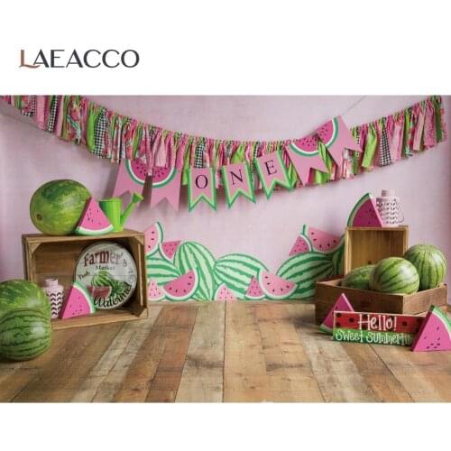 Happy Sweet 1st Birthday Background Photography Watermelon Market Flag Wood Floor Cozy Decor Baby Kid Portrait Photo Backdrop